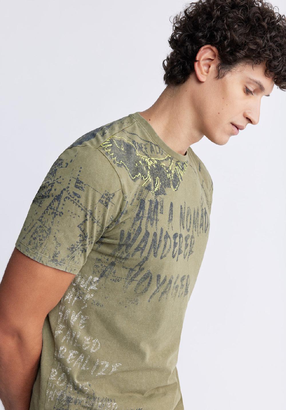 Buffalo David Bitton Taylor Men's Printed T-shirt In Sphagnum Green