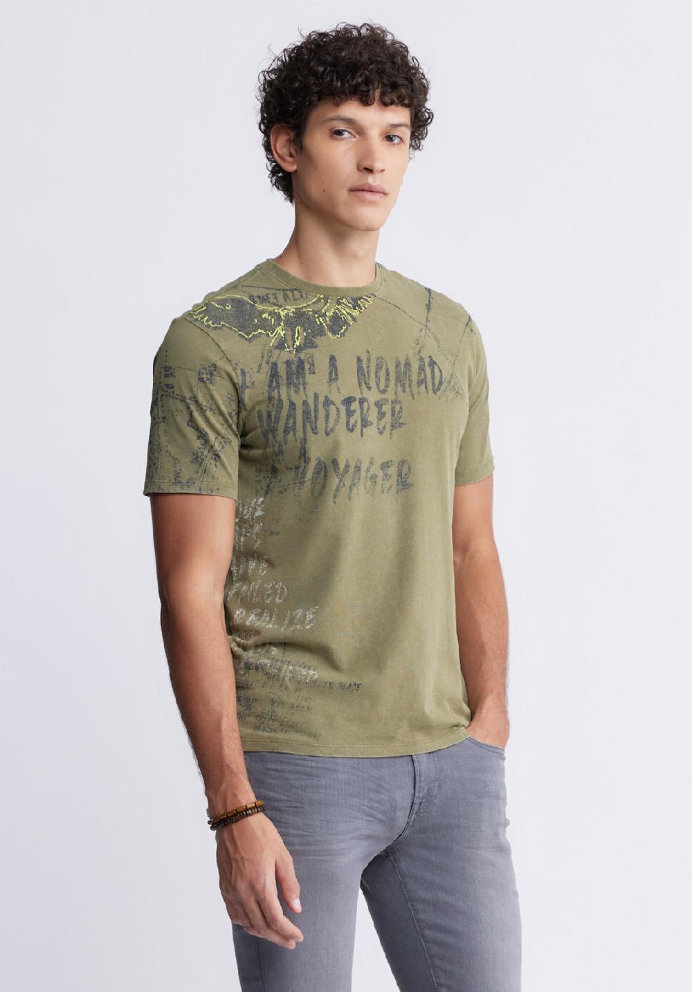 Buffalo David Bitton Taylor Men's Printed T-shirt In Sphagnum Green