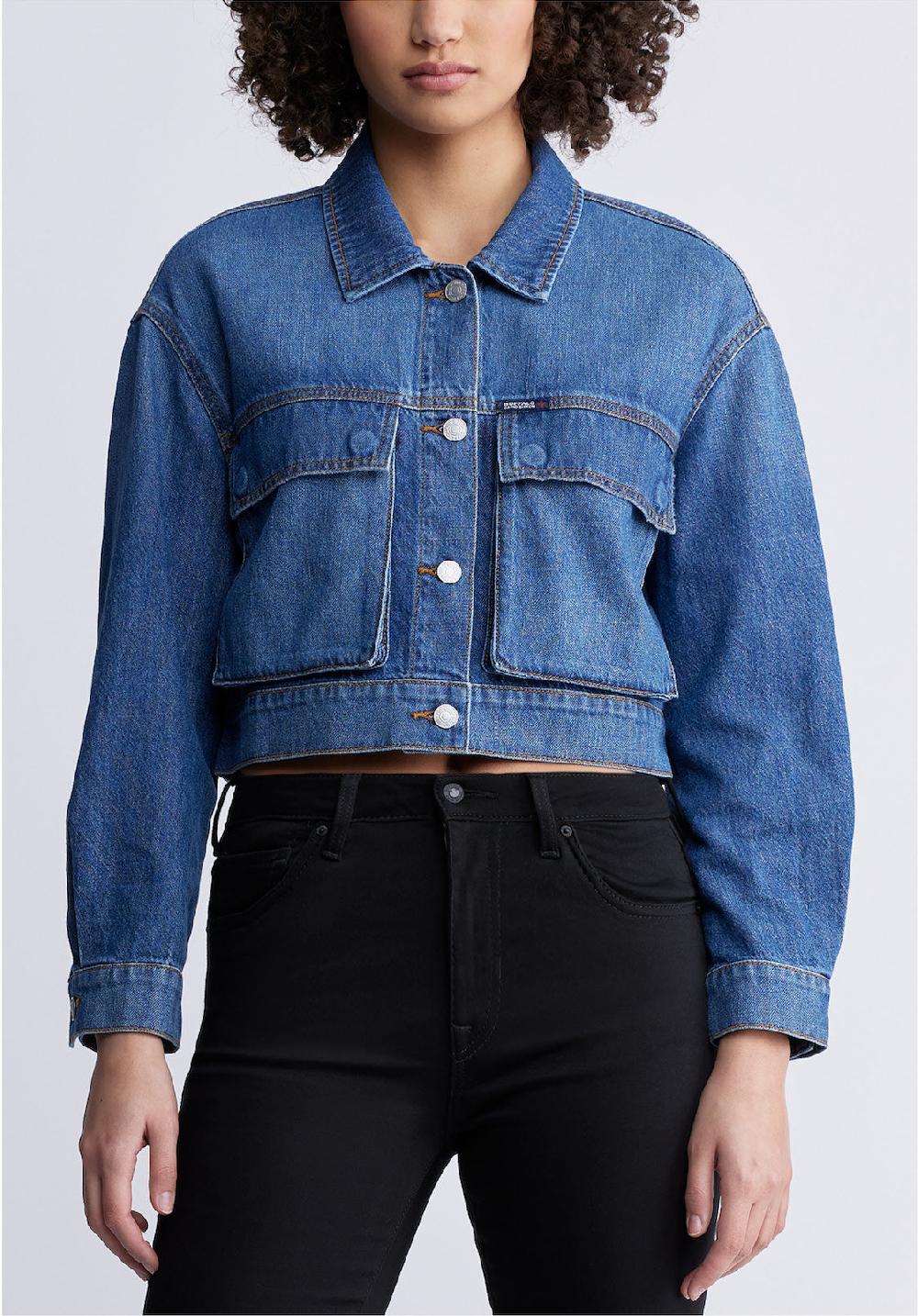 buffalo david bitton Teagan Women's Boxy Denim Jacket in Authentic Blue