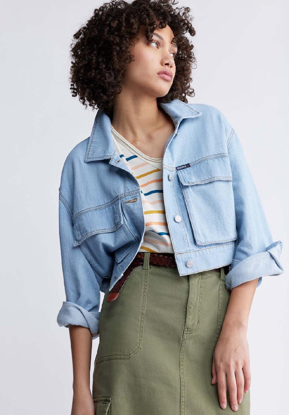 Buffalo David Bitton Teagan Women's Boxy Denim Jacket In Bleached Blue