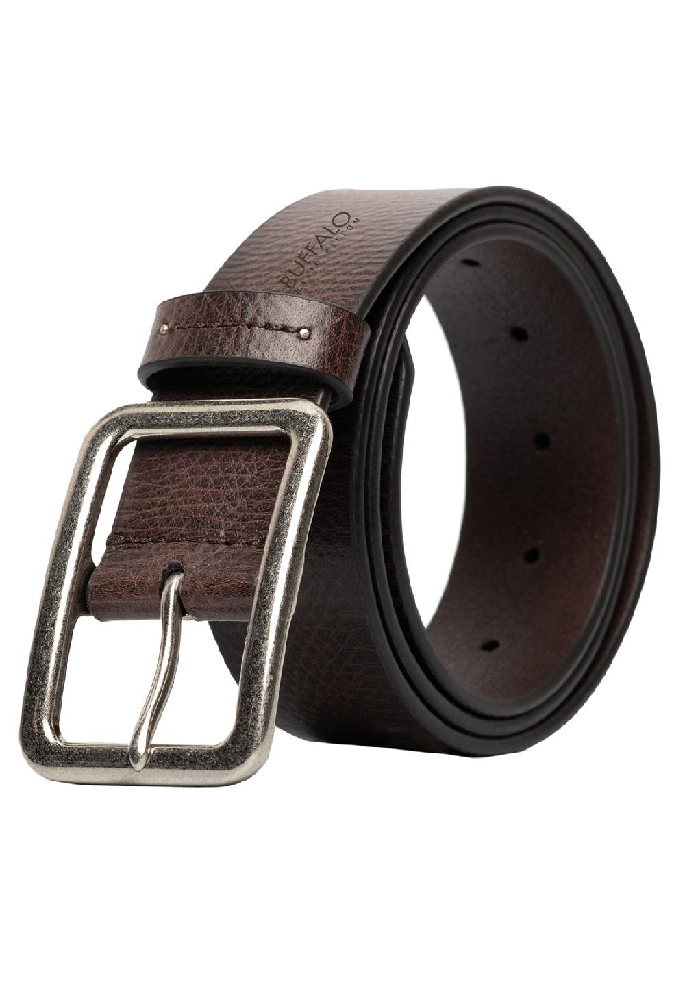 Buffalo David Bitton Textured Full Grain Brown Buffalo Leather Belt