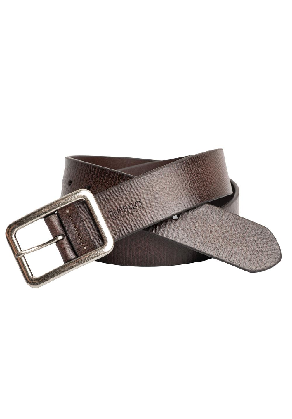 Buffalo David Bitton Textured Full Grain Brown Buffalo Leather Belt