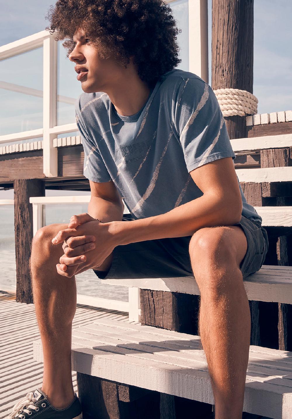 Buffalo David Bitton Tibug Men's Printed T-shirt In Mirage Blue