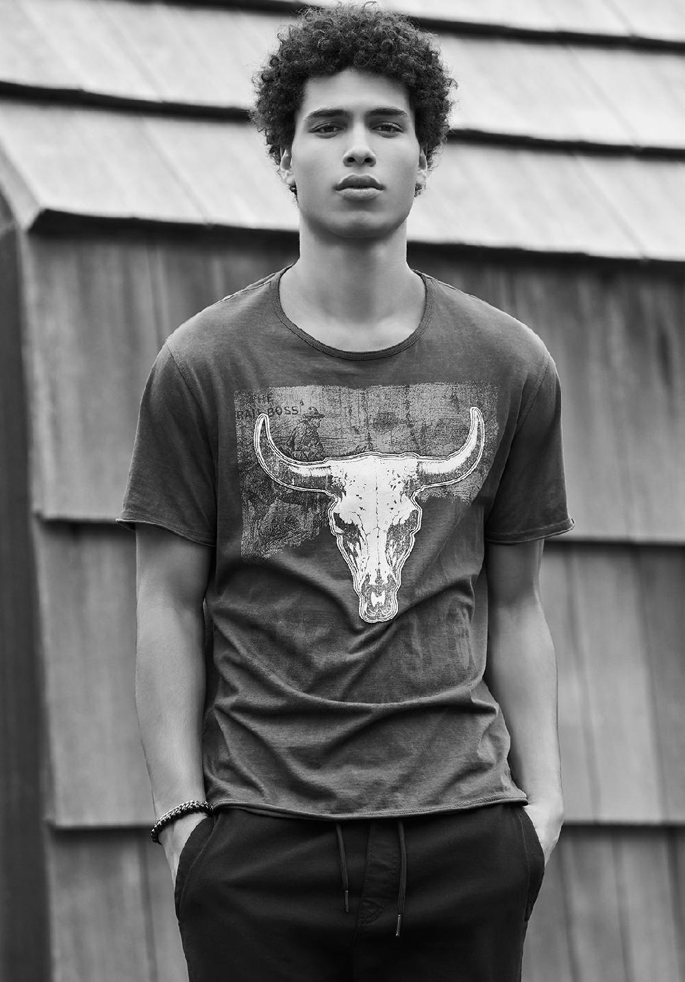 Buffalo David Bitton Tilton Men's Short-Sleeved Graphic T-Shirt Charcoal