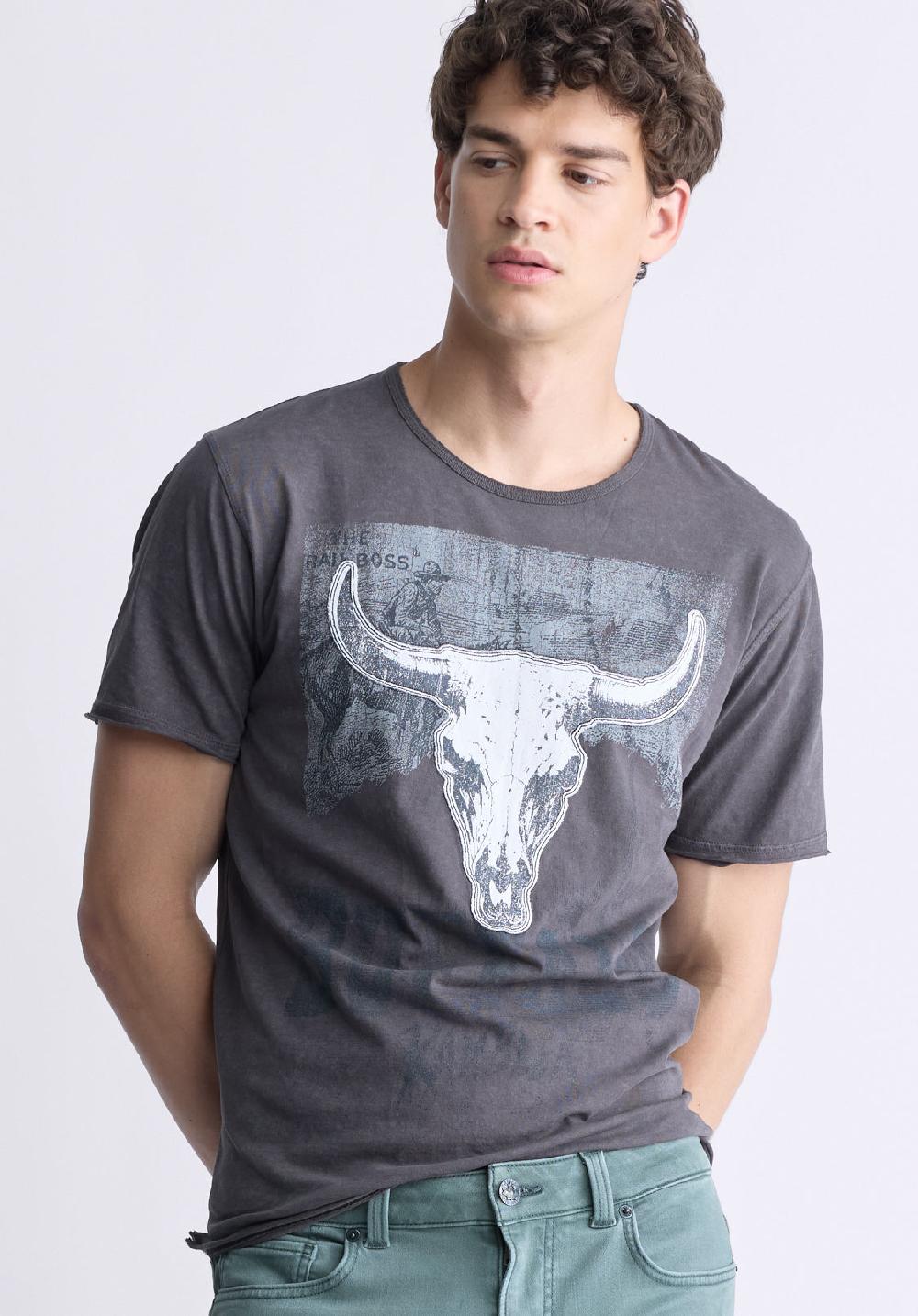 Buffalo David Bitton Tilton Men's Short-Sleeved Graphic T-Shirt Charcoal