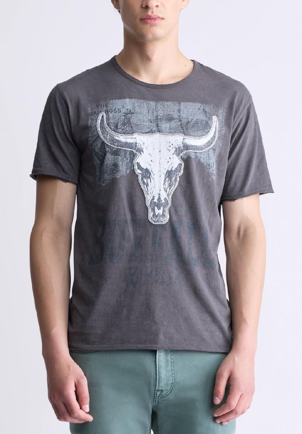 buffalo david bitton Tilton Men's Short-Sleeved Graphic T-Shirt Charcoal