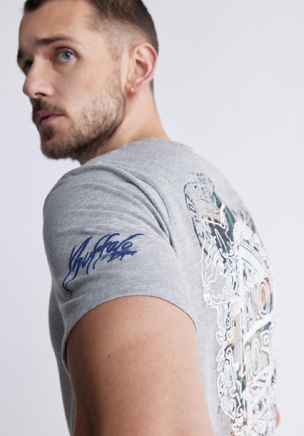 Buffalo David Bitton Timmy Men's Back Print T-shirt In Heather Grey