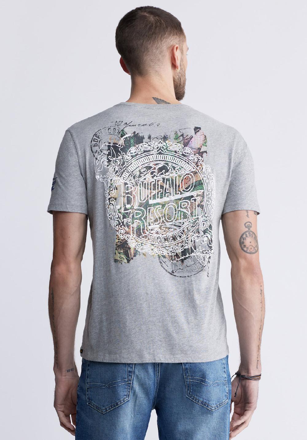 Buffalo David Bitton Timmy Men's Back Print T-shirt In Heather Grey
