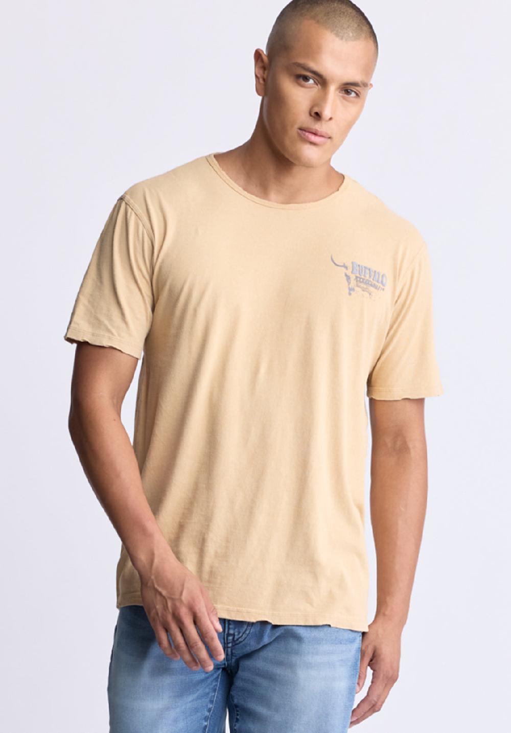 Buffalo David Bitton Tivis Men's Distressed Buffalo Graphic T-Shirt With Back Print Curry