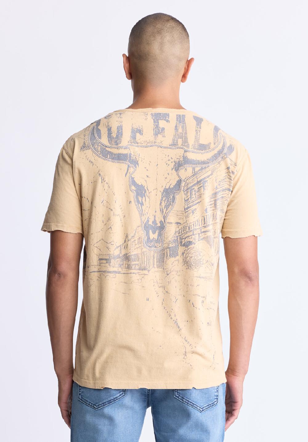 Buffalo David Bitton Tivis Men's Distressed Buffalo Graphic T-Shirt With Back Print Curry