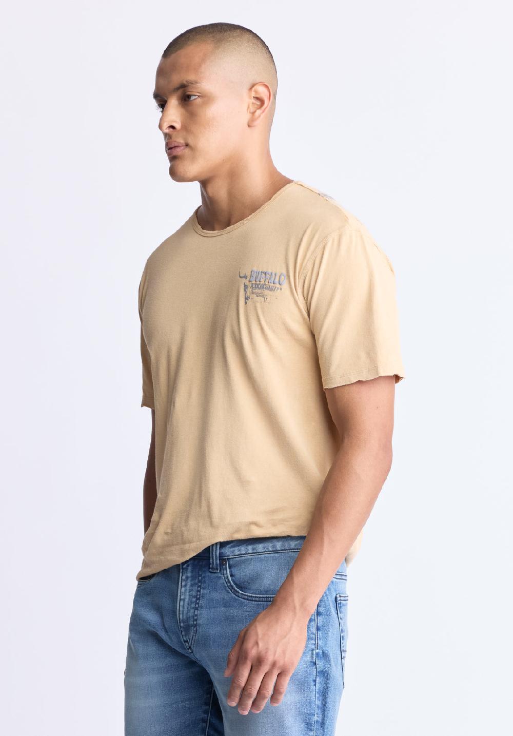Buffalo David Bitton Tivis Men's Distressed Buffalo Graphic T-Shirt With Back Print Curry
