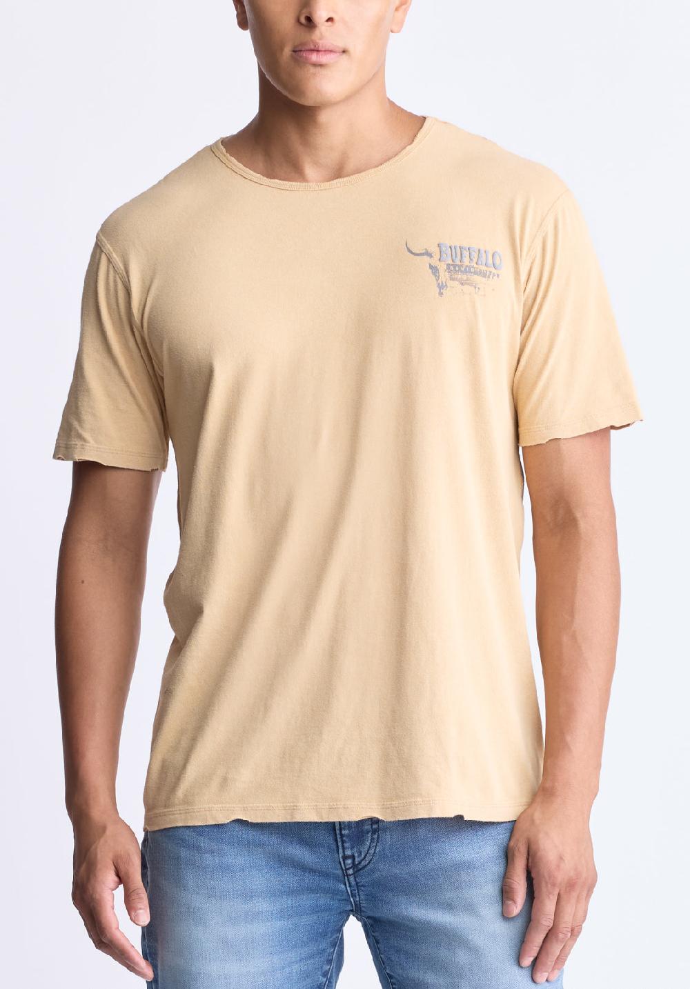 buffalo david bitton Tivis Men's Distressed Buffalo Graphic T-Shirt with Back Print Curry