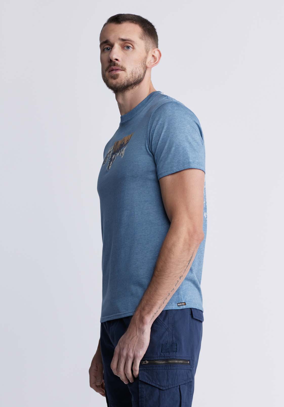 Buffalo David Bitton Tobras Men's Graphic T-shirt In Mirage Blue