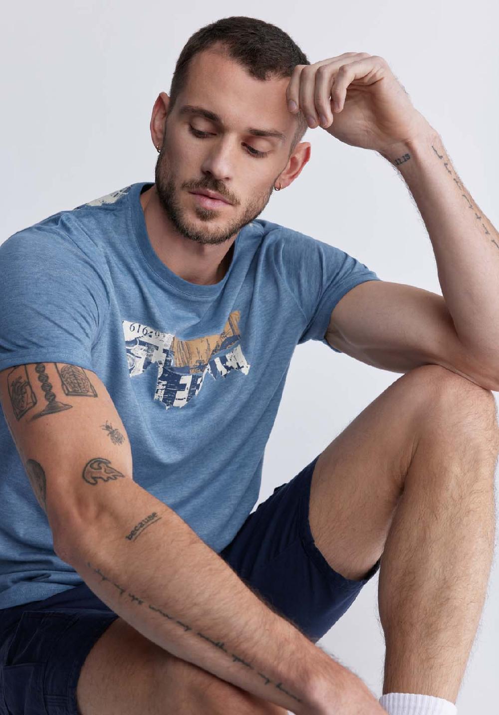 Buffalo David Bitton Tobras Men's Graphic T-shirt In Mirage Blue