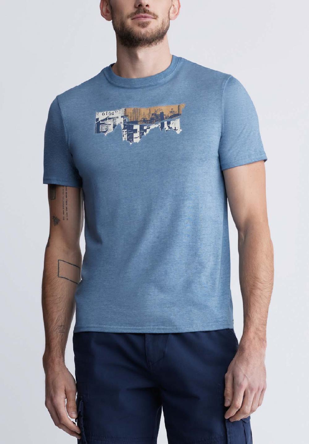 Buffalo David Bitton Tobras Men's Graphic T-shirt In Mirage Blue