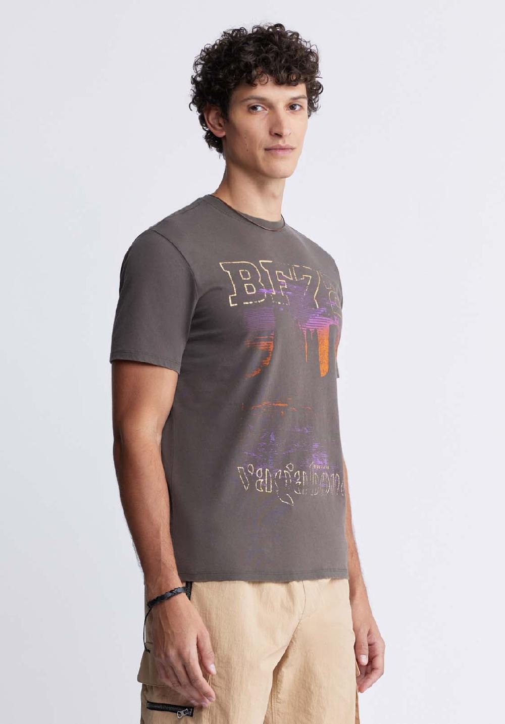 Buffalo David Bitton Tomer Men's Graphic T-shirt In Charcoal Grey