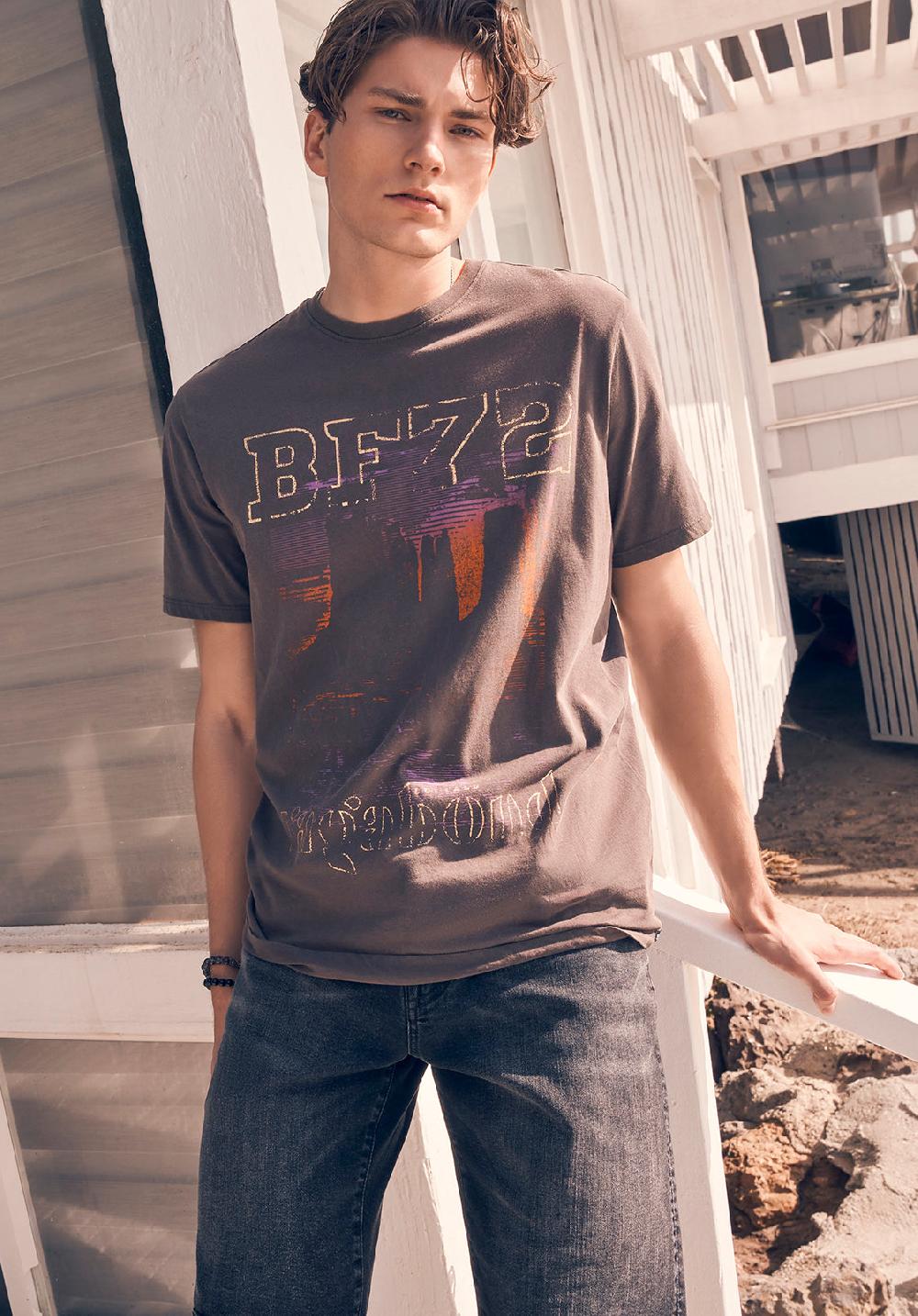 Buffalo David Bitton Tomer Men's Graphic T-shirt In Charcoal Grey