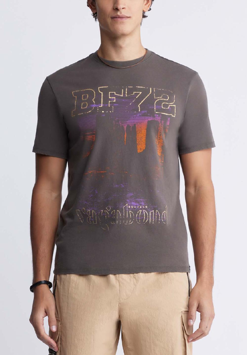 buffalo david bitton Tomer Men's Graphic T-shirt in Charcoal Grey