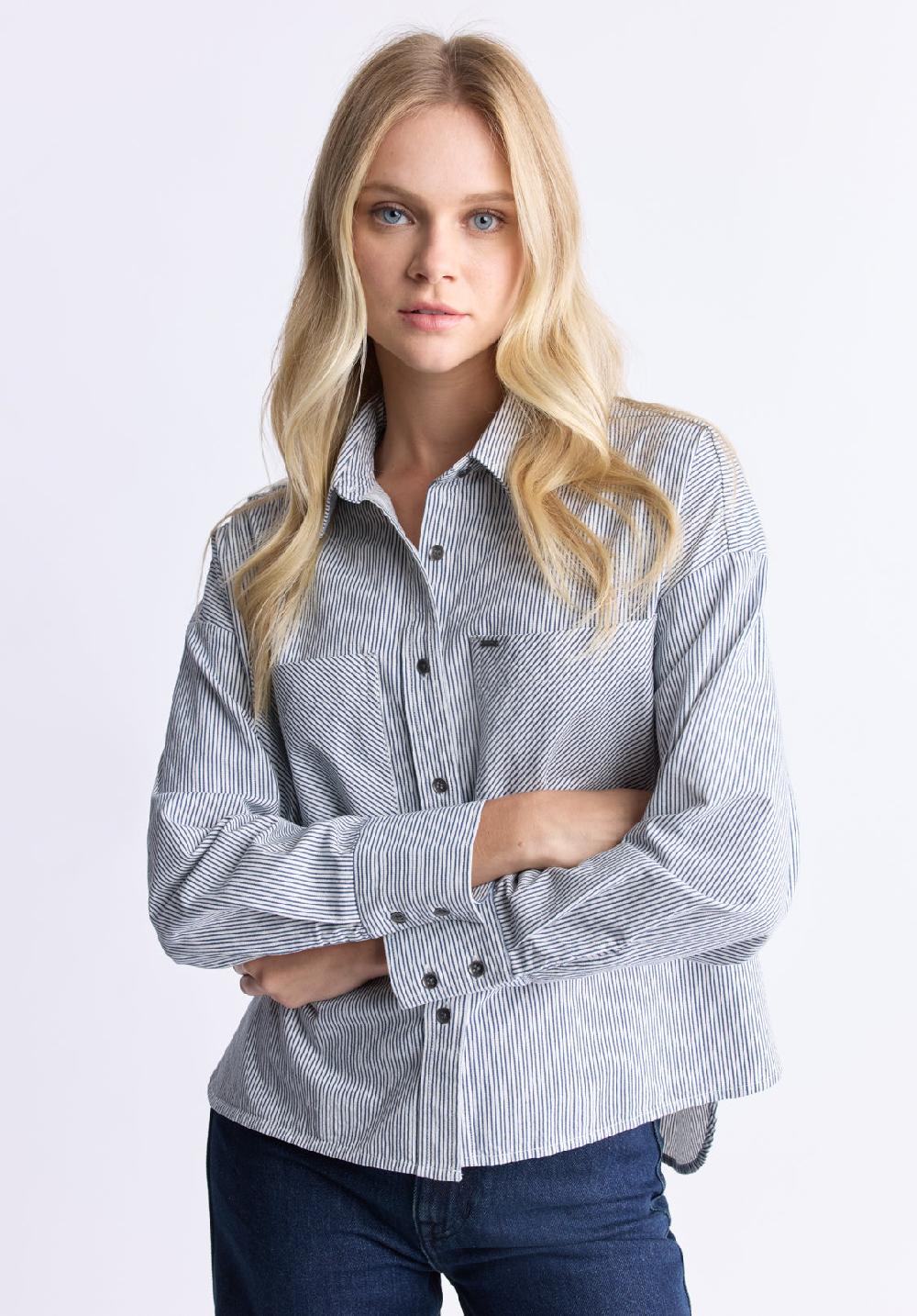 Buffalo David Bitton Twyla Women's Boxy Striped Button-Up Shirt Whale & White