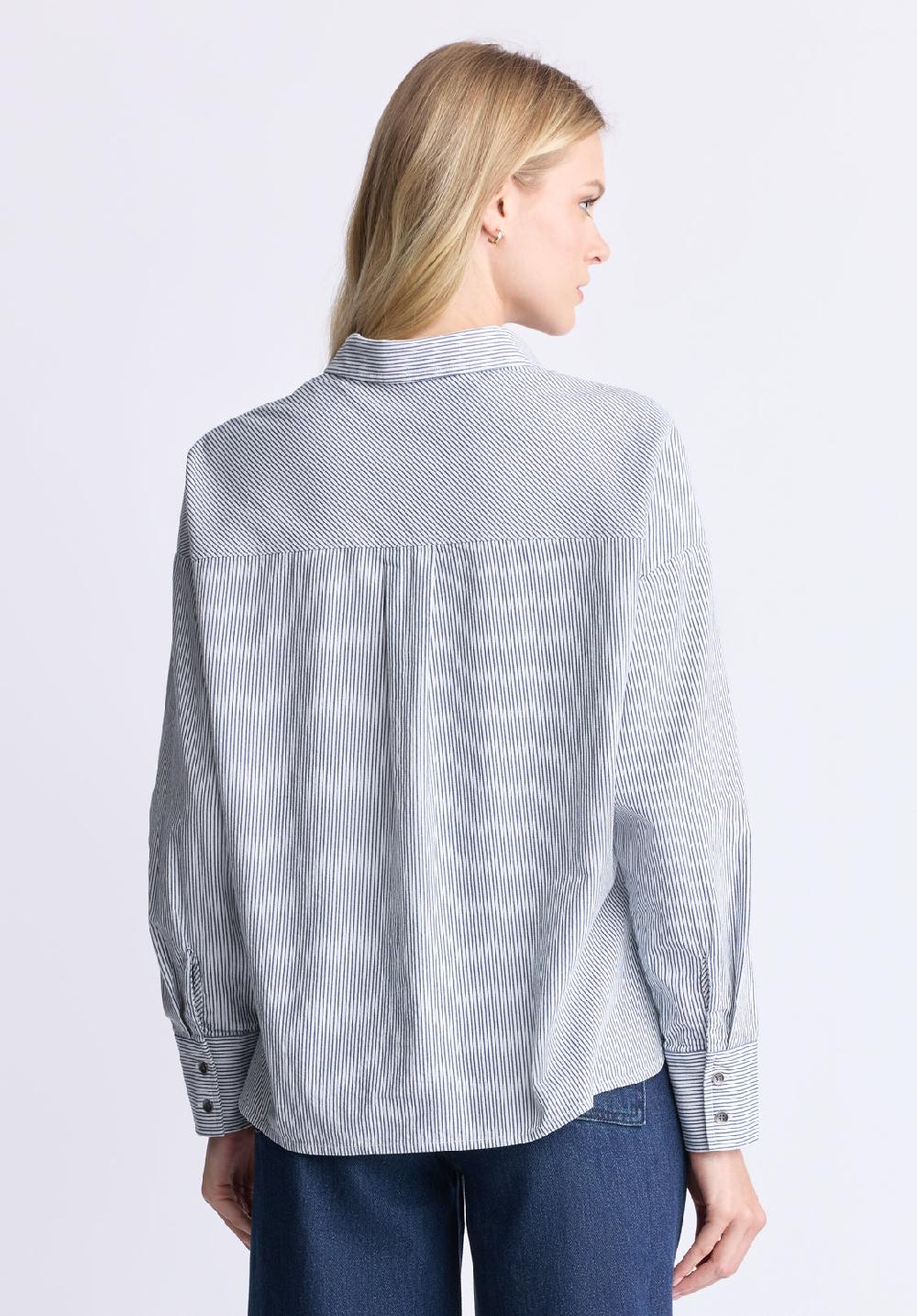 Buffalo David Bitton Twyla Women's Boxy Striped Button-Up Shirt Whale & White