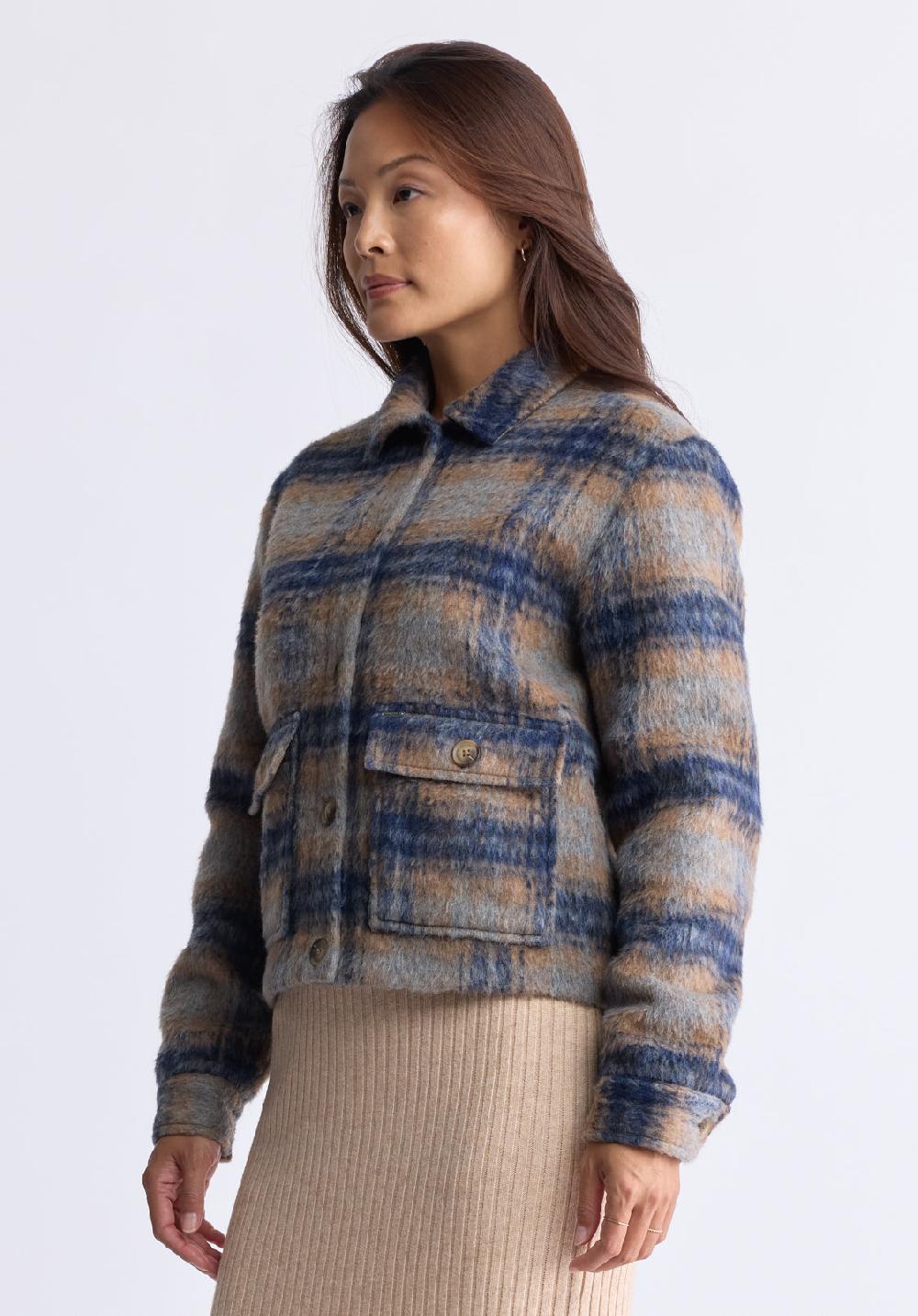 Buffalo David Bitton Veste à Carreaux Boutonnée Avec Poches Avalee Pour Femmes Gris Et Mar