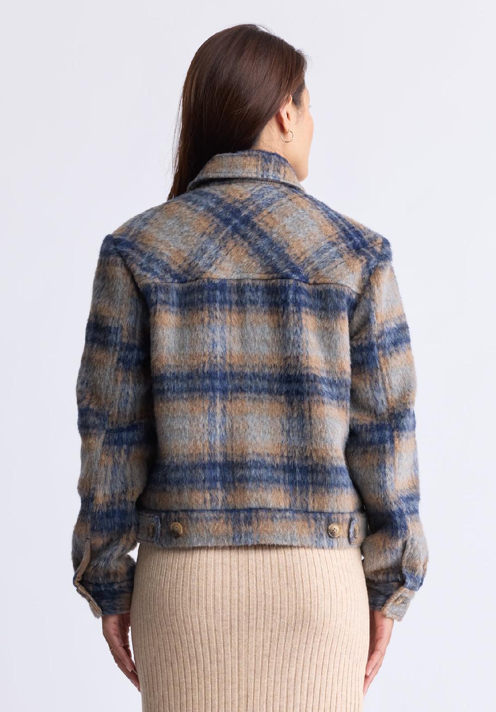 Buffalo David Bitton Veste à Carreaux Boutonnée Avec Poches Avalee Pour Femmes Gris Et Mar