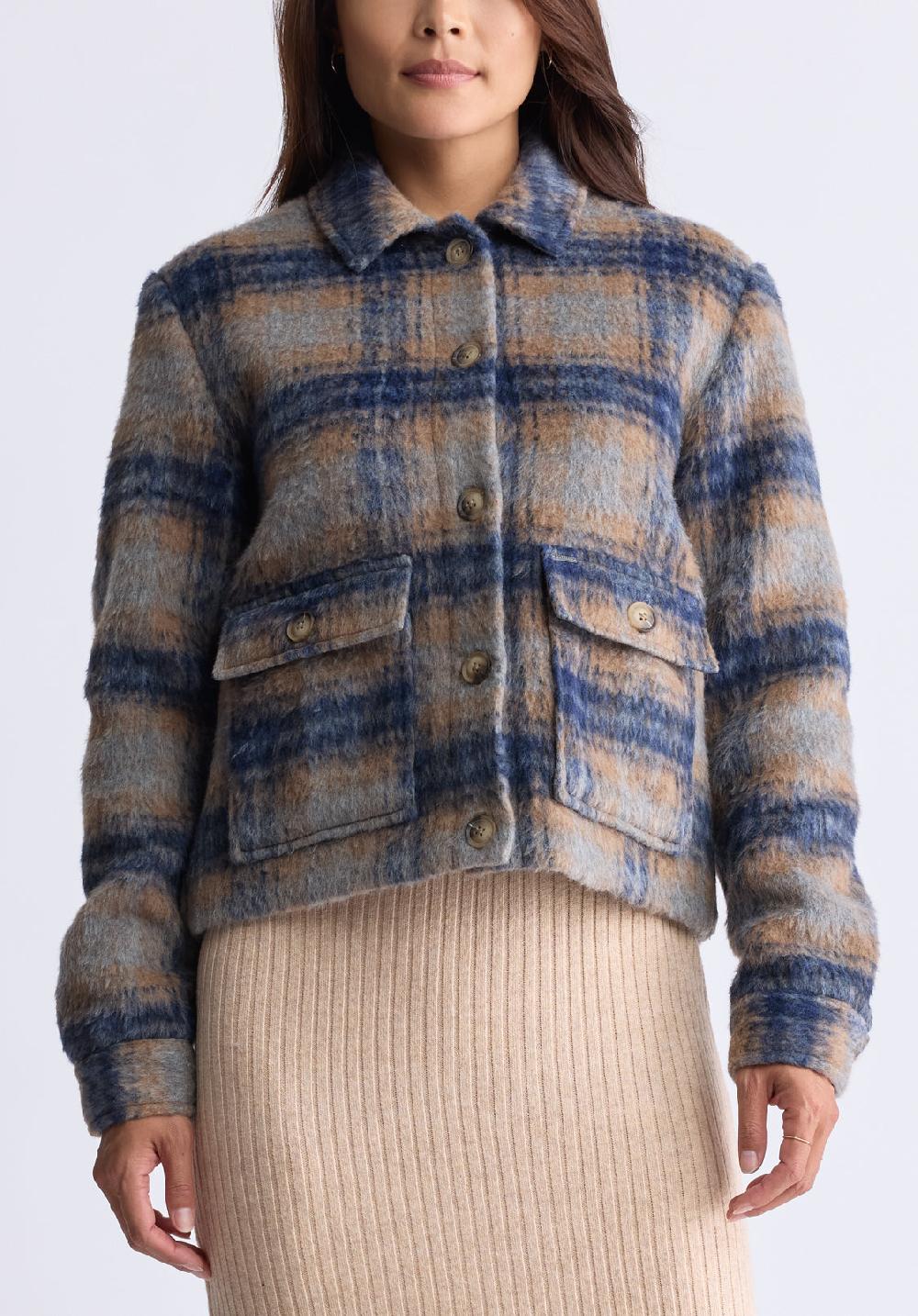Buffalo David Bitton Veste à Carreaux Boutonnée Avec Poches Avalee Pour Femmes Gris Et Mar