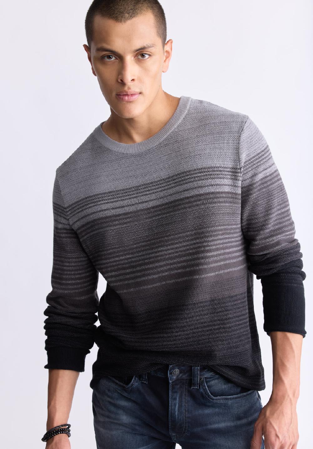 Buffalo David Bitton Waldy Men's Gradient Striped Knit Pullover Charcoal
