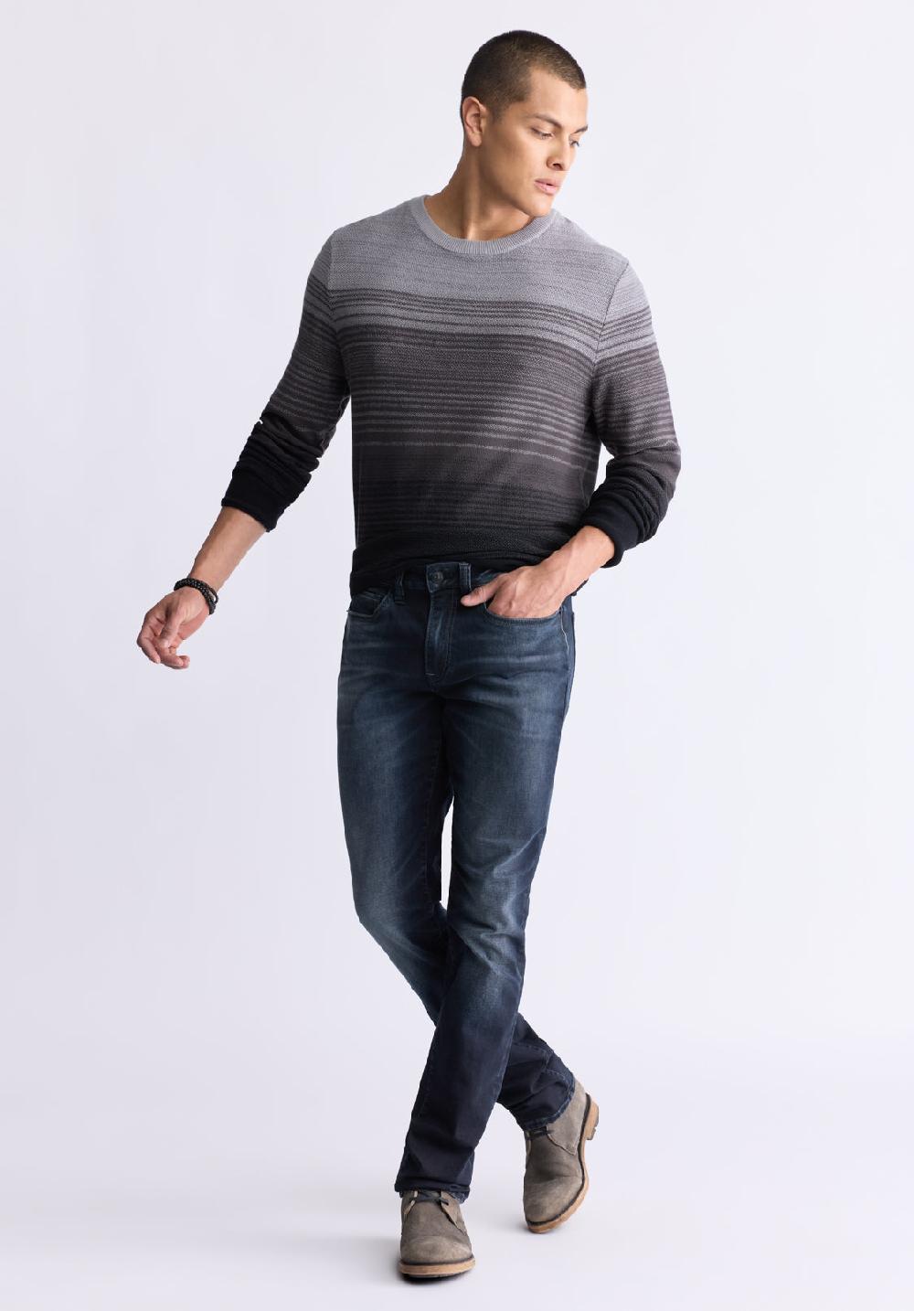 Buffalo David Bitton Waldy Men's Gradient Striped Knit Pullover Charcoal