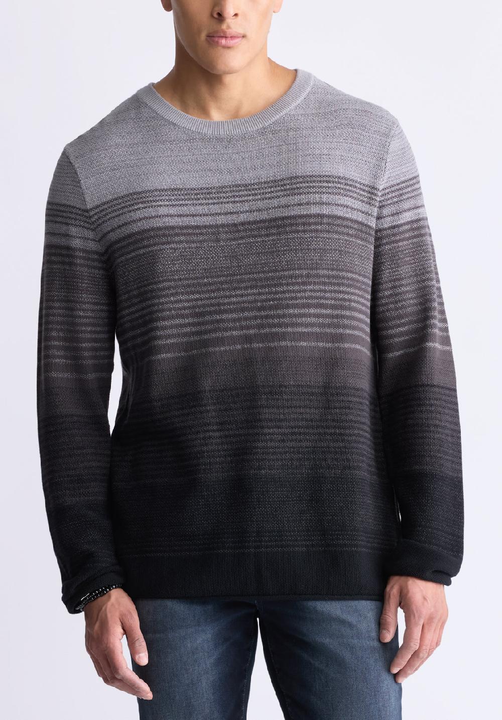 buffalo david bitton Waldy Men's Gradient Striped Knit Pullover Charcoal