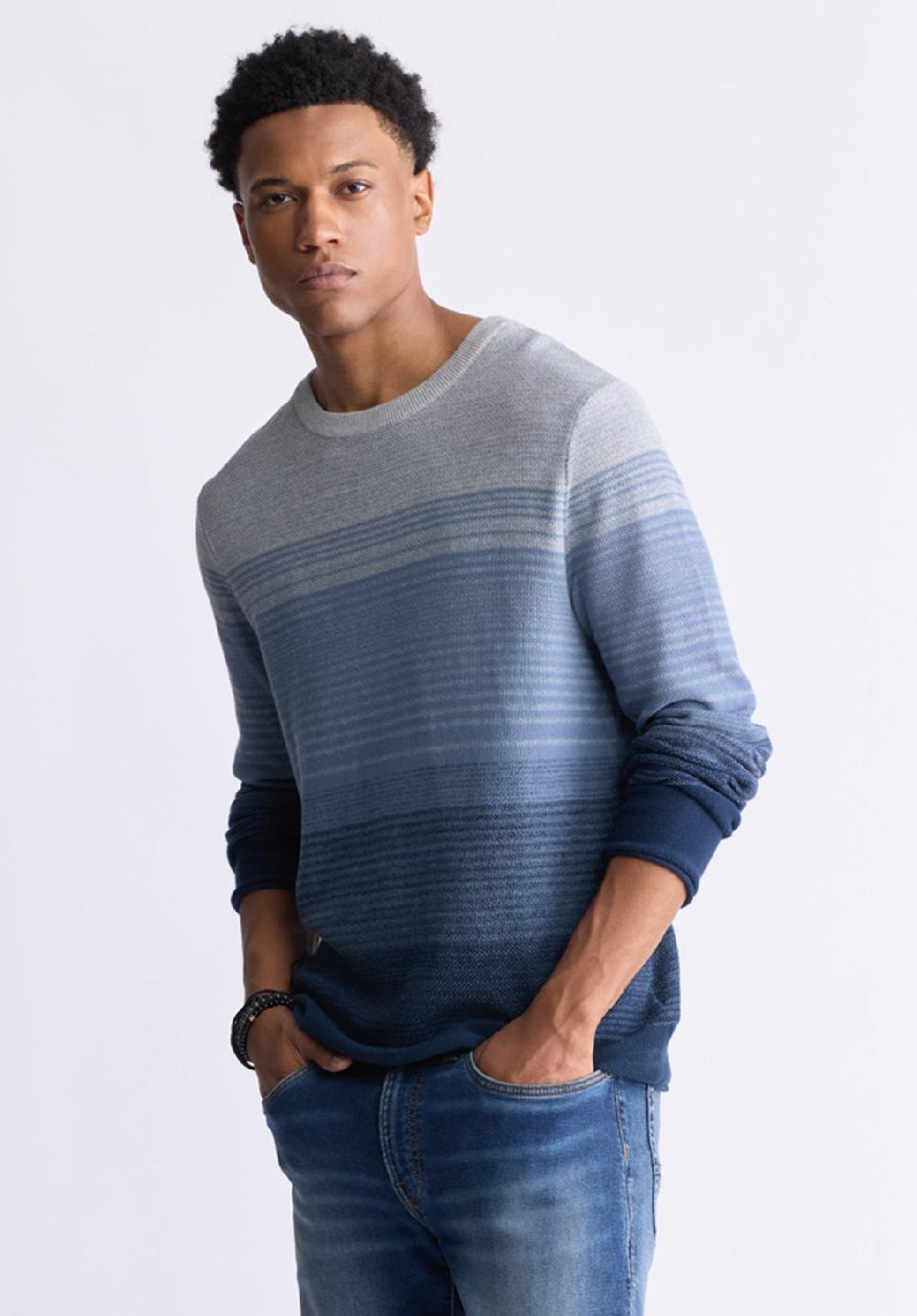 Buffalo David Bitton Waldy Men's Gradient Striped Knit Pullover Mirage Blue
