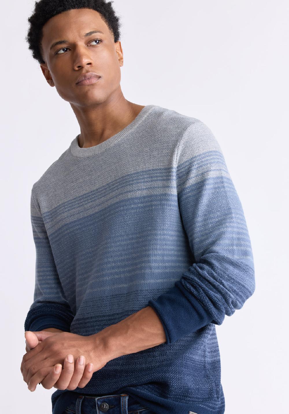 Buffalo David Bitton Waldy Men's Gradient Striped Knit Pullover Mirage Blue