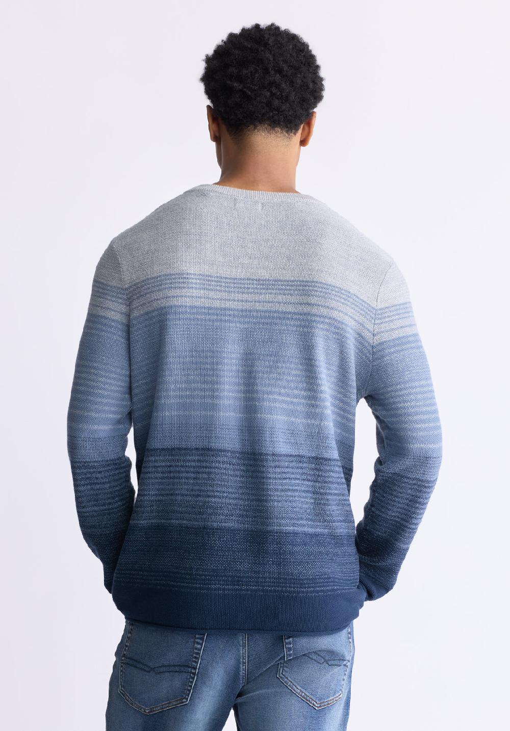 Buffalo David Bitton Waldy Men's Gradient Striped Knit Pullover Mirage Blue