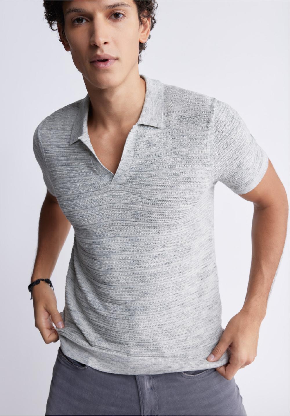 Buffalo David Bitton Woopy Men's Short Sleeve Polo In Heather Grey