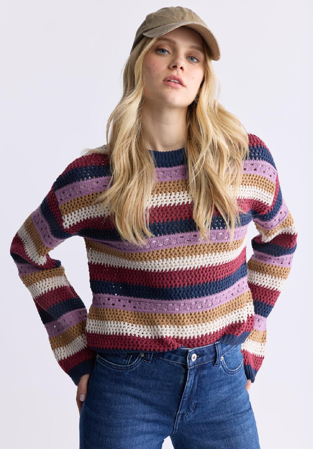 Buffalo David Bitton Wrenlee Women's Striped Knit Sweater Beaujolais