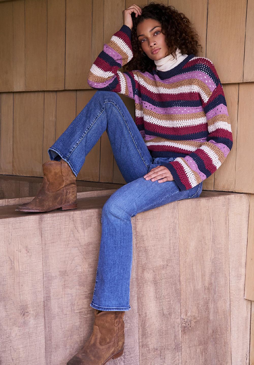 Buffalo David Bitton Wrenlee Women's Striped Knit Sweater Beaujolais