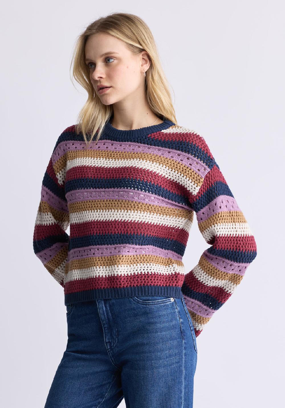 Buffalo David Bitton Wrenlee Women's Striped Knit Sweater Beaujolais