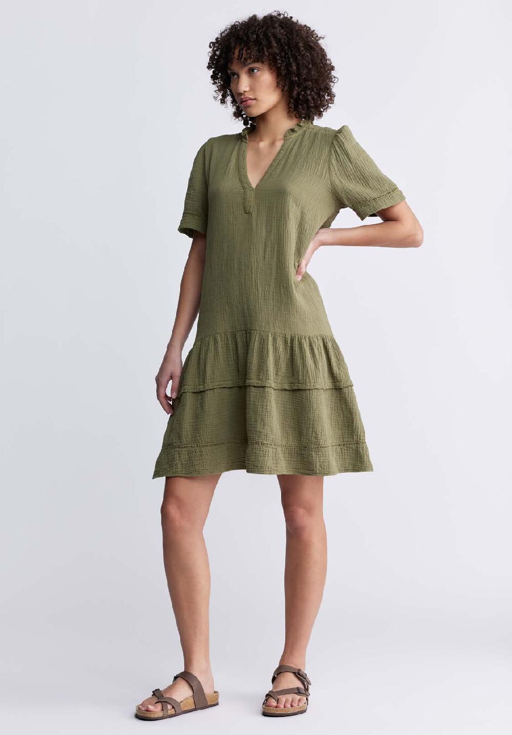 Buffalo David Bitton Zinnia Women's Ruffled Dress In Olive Green