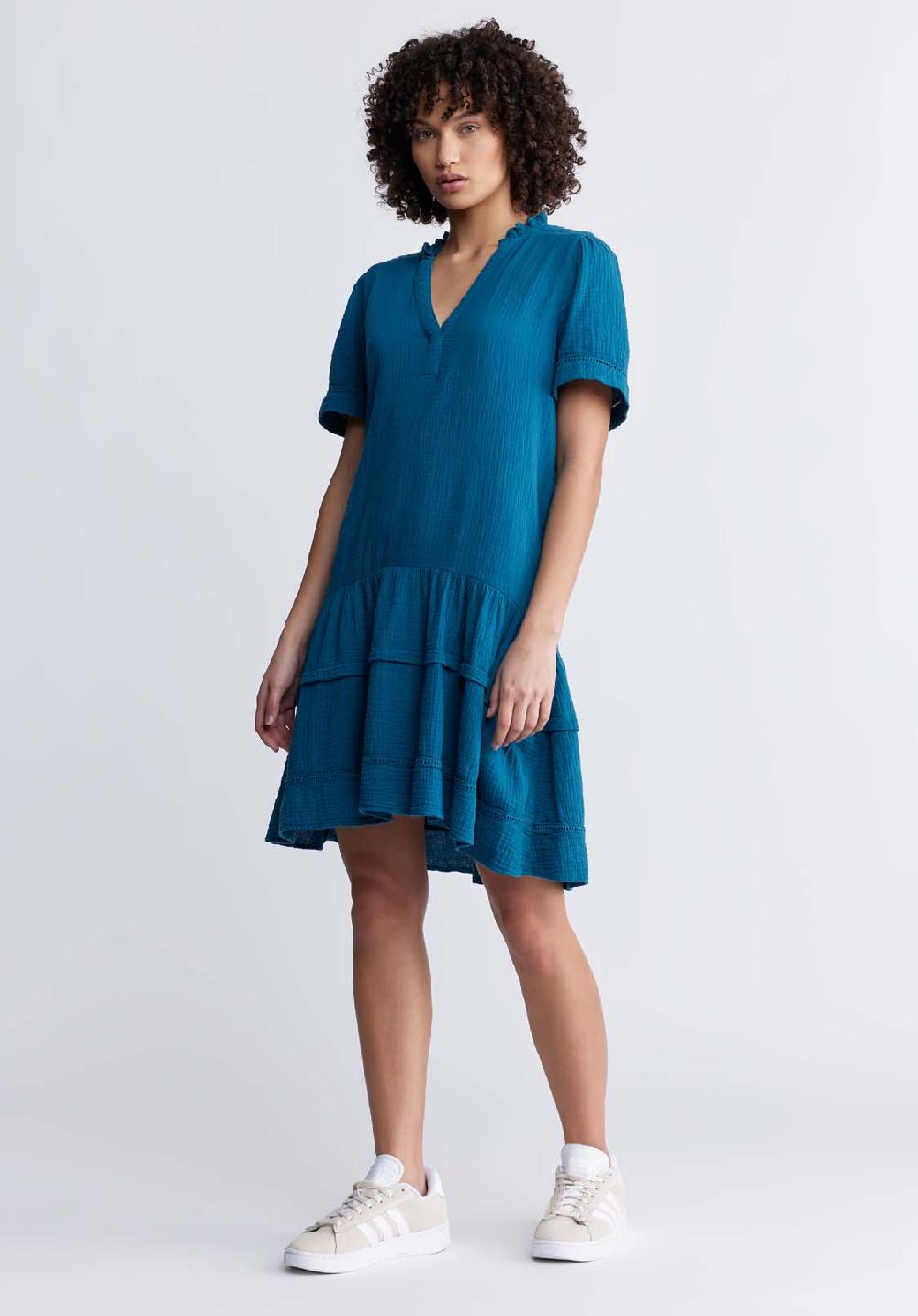 Buffalo David Bitton Zinnia Women's Ruffled Dress In Teal Blue