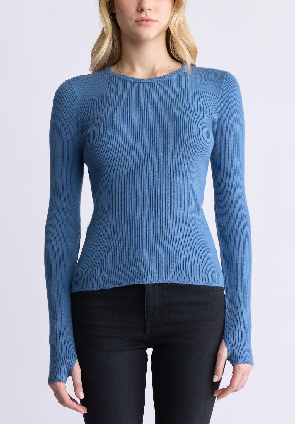 buffalo david bitton Zoella Women's Close-Fit Ribbed Sweater Top Coronet Blue