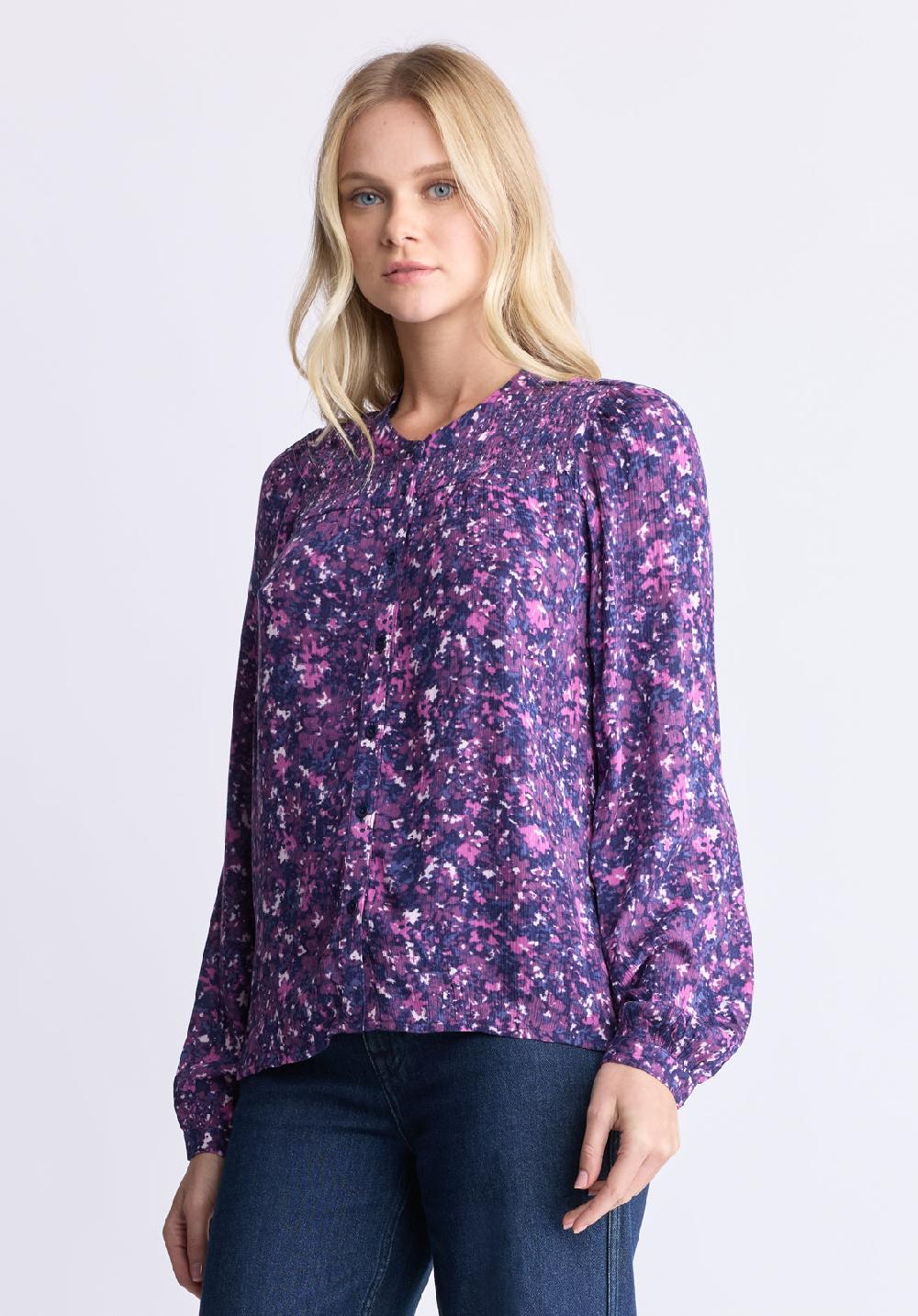 Buffalo David Bitton Zosia Women's Floral Print Smocked Blouse Purple