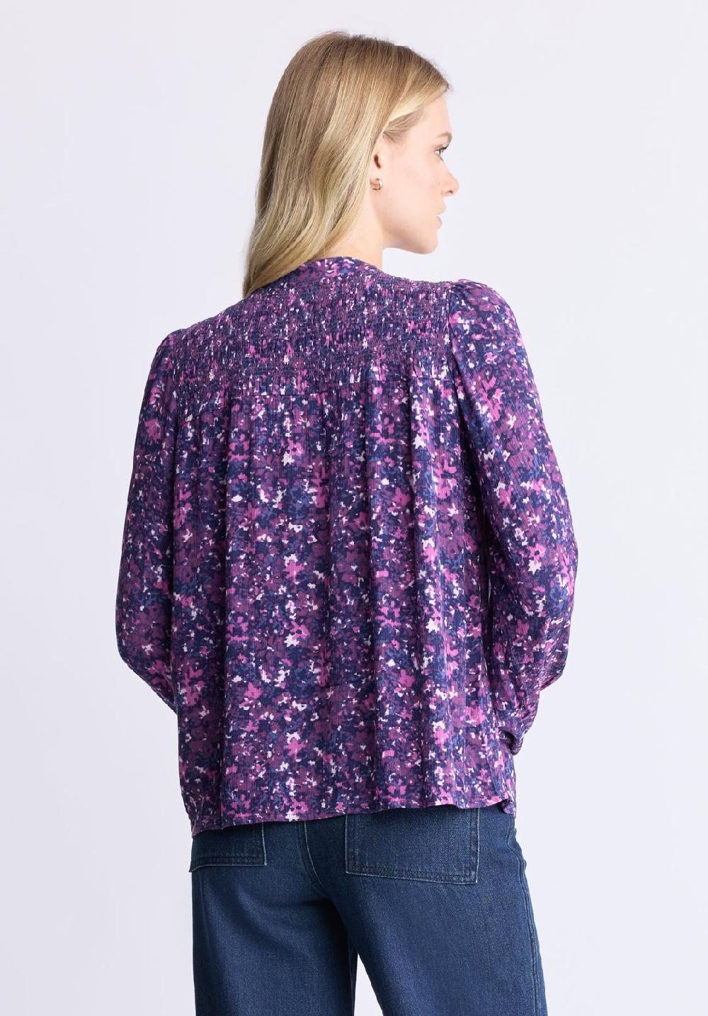 Buffalo David Bitton Zosia Women's Floral Print Smocked Blouse Purple