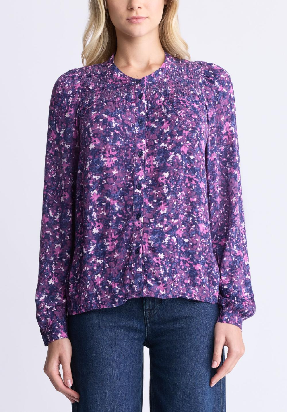 buffalo david bitton Zosia Women's Floral Print Smocked Blouse Purple