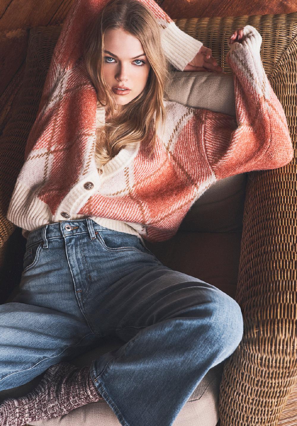 Buffalo David Bitton Zuri Women's Oversized Cardigan In Orange Plaid