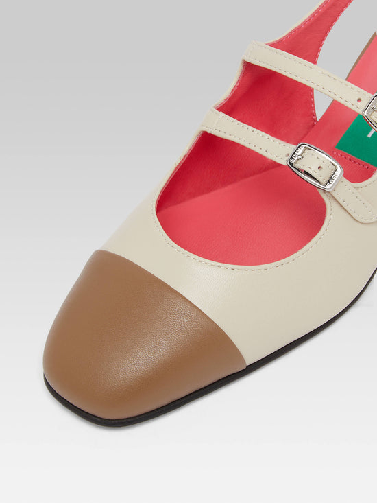 Carel Abricot - Babies Slingback Cuir Beige Et Marron Upcyclé