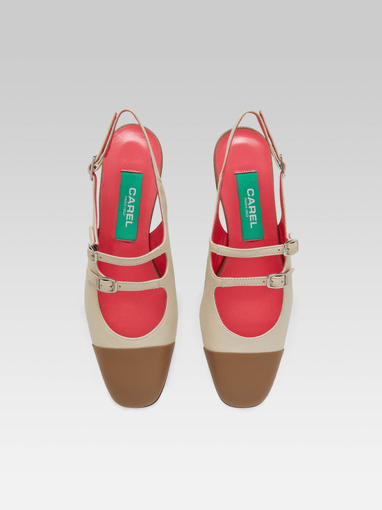 Carel Abricot - Babies Slingback Cuir Beige Et Marron Upcyclé