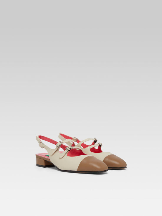 Carel Abricot - Babies Slingback Cuir Beige Et Marron Upcyclé