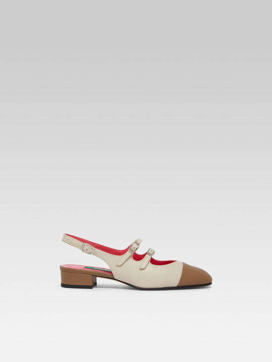 carel Abricot - Babies slingback cuir beige et marron upcyclé