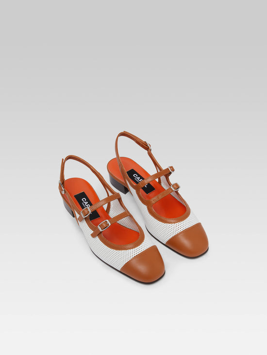 Carel Abricot - Babies Slingback Cuir Blanc Et Cuir Camel