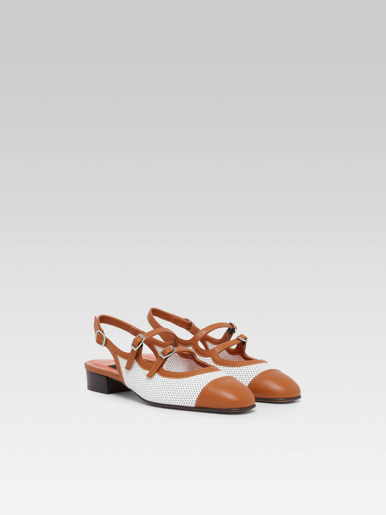 Carel Abricot - Babies Slingback Cuir Blanc Et Cuir Camel